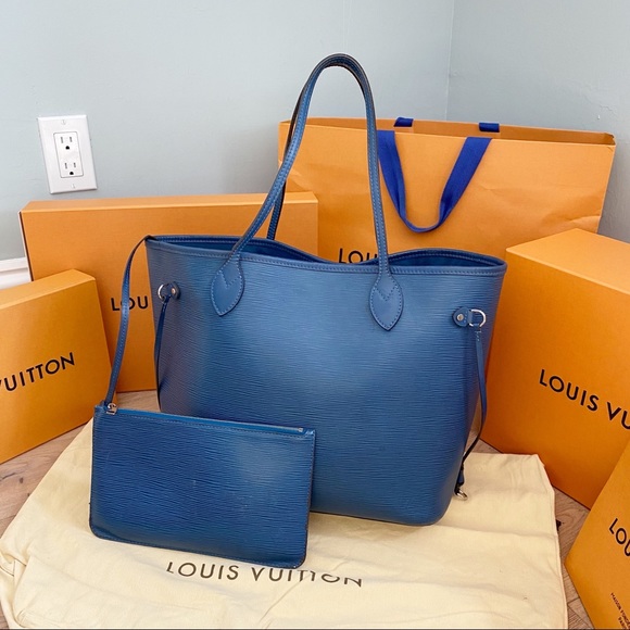 💞BLUE NEVERFULL W/ POUCH💞Epi Neverfull Mm Auth! - Picture 2 of 13